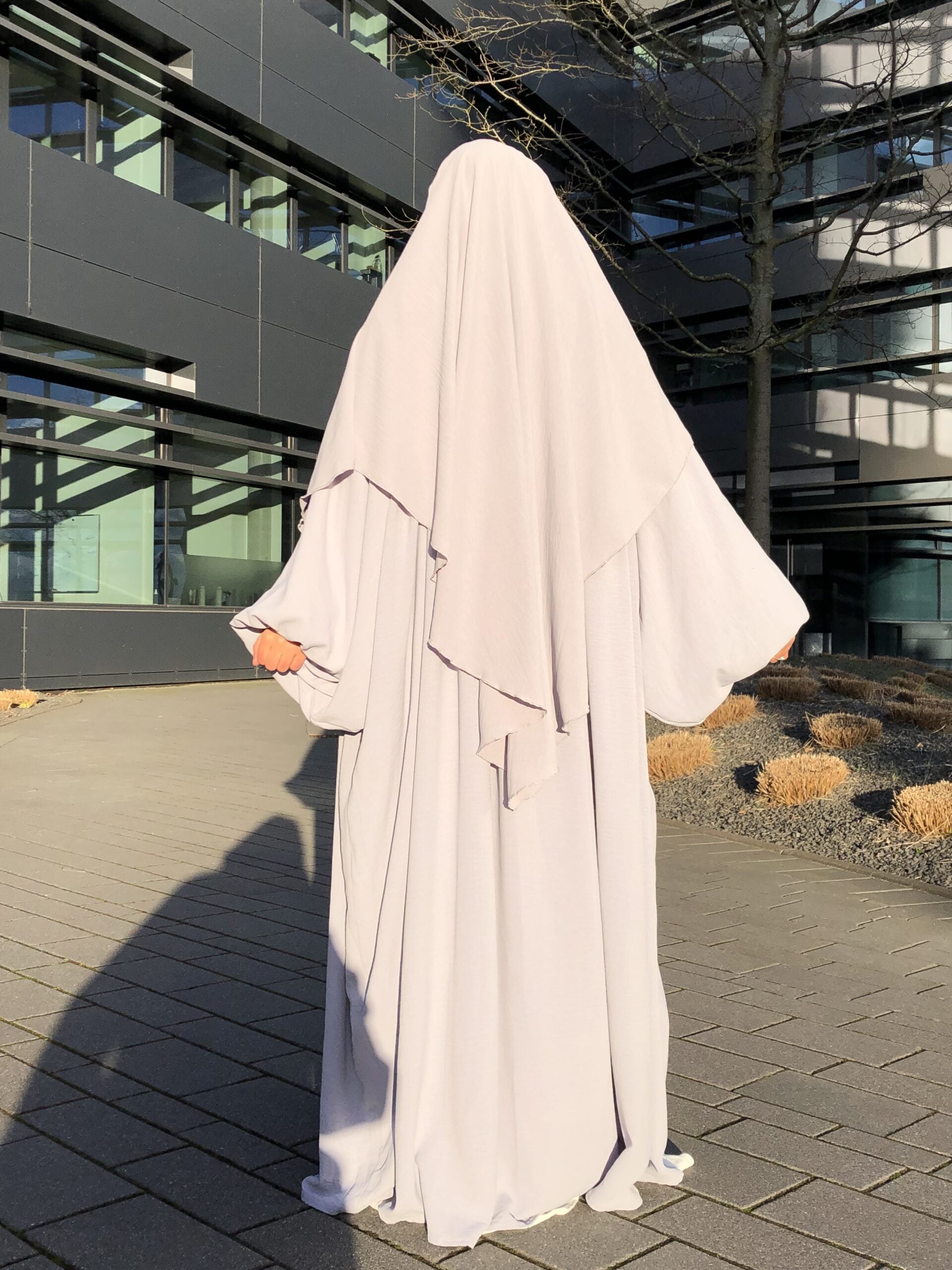 Ballonärmel Abaya hellgrau