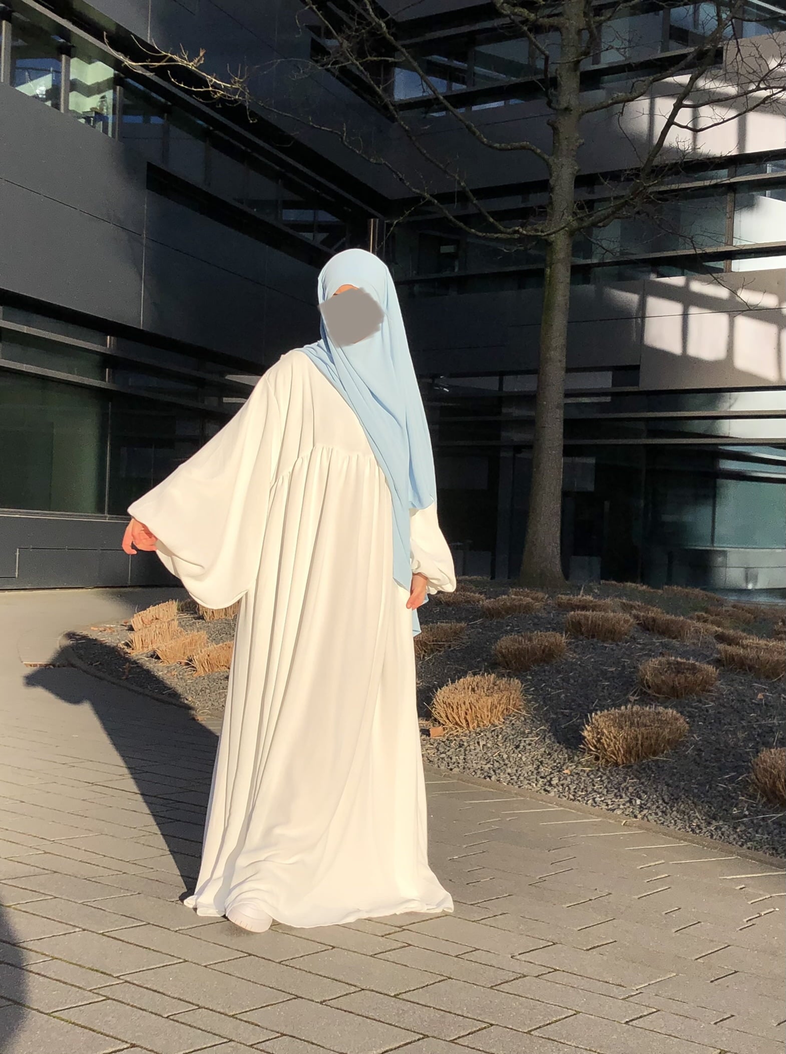 Ballonärmel Abaya Weiß