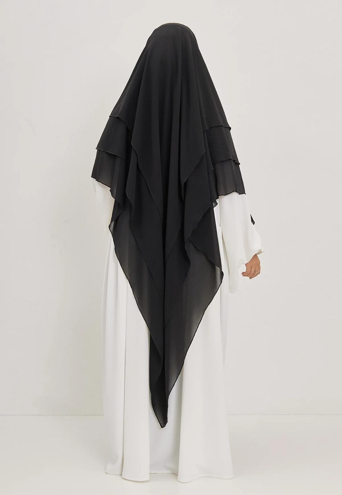 3-lagiger Chiffon Khimar Schwarz