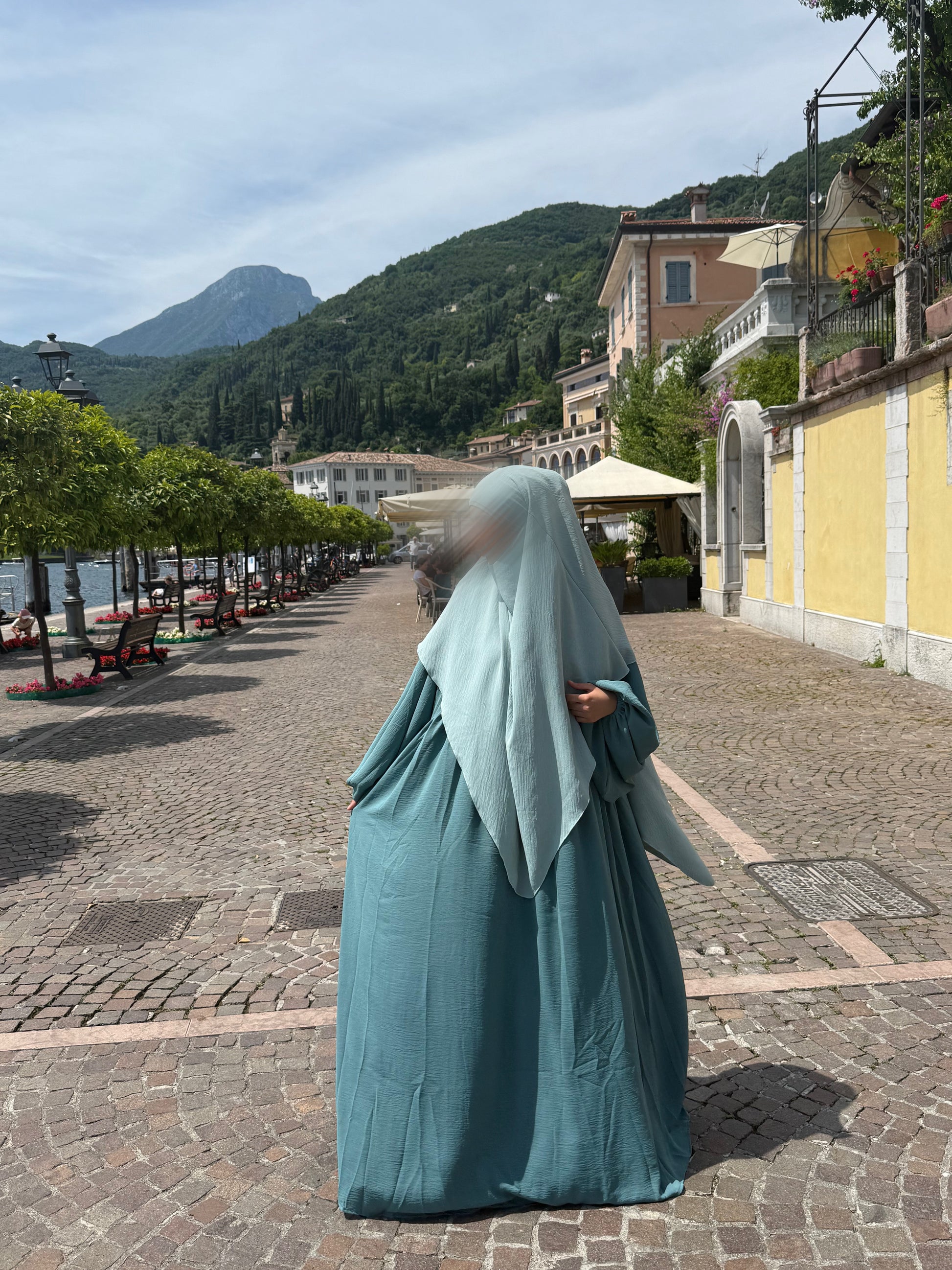 Ballonärmel Abaya Türkis Jazz Stoff