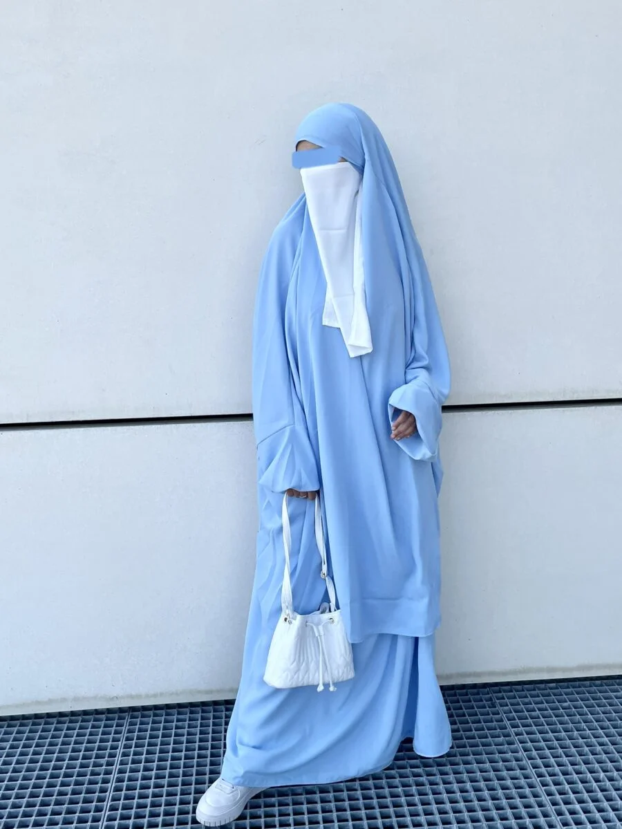 2-Teiler Jilbab Medina Seide hellblau – Bild 2